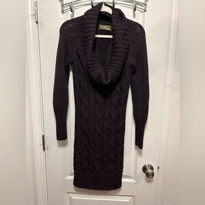 Ciel Cowl Neck Chunky Cable Knit Sweater Mini Dress womens S 100% alpaca cozy